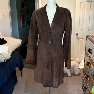 Rozae Nichols brown suede mid-length jacket - size small; unlined